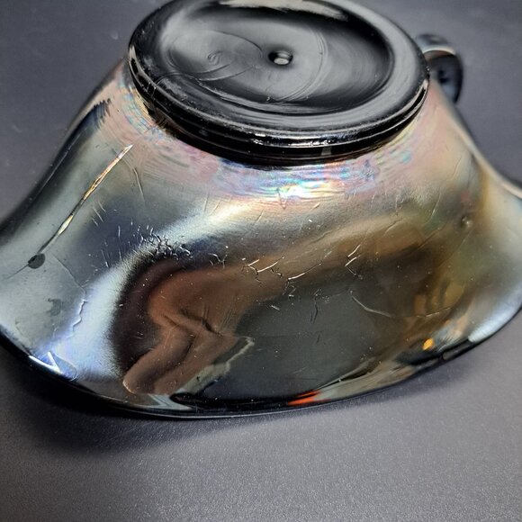 Dugan Carnival Glass Leaf Rays Tri-Corner Nappy Dish Iridescent Finish - Picture 10 of 14